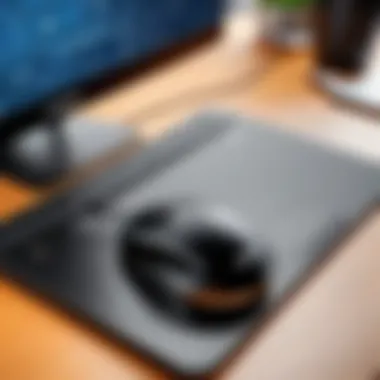 Compatibility with Laptops and Desktops Amazon Basics Mouse connected to a laptop, highlighting compatibility