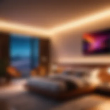 Atmospheric LED Strip Lighting in Bedroom Atmospheric lighting created by LED strips in a bedroom setting
