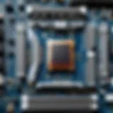 Close-up view of a gaming motherboard featuring an Intel i5 processor.