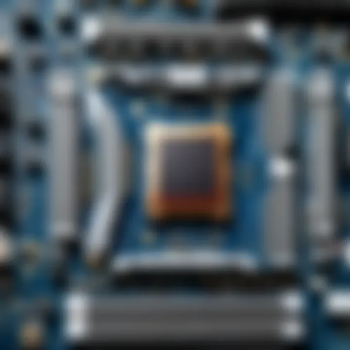 Close-up view of a gaming motherboard featuring an Intel i5 processor.