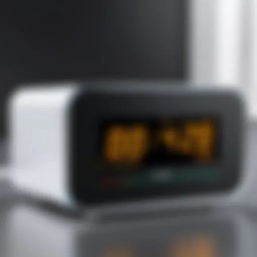 A close-up view of a modern electric alarm clock displaying the time.