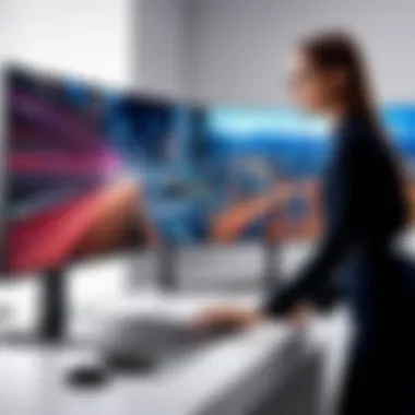 Professional Usage of LG Ultrawide 5K Monitor User engaging with the LG Ultrawide 5K Monitor in a professional setting