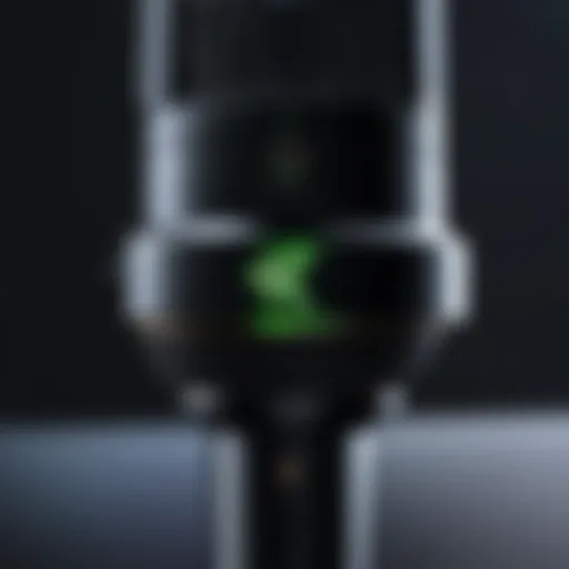 Close-up view of Razer X microphone showcasing its sleek design and build quality.