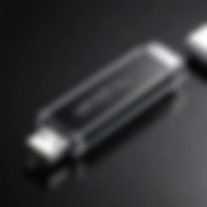 Detailed view of a USB C stick with specifications highlighted