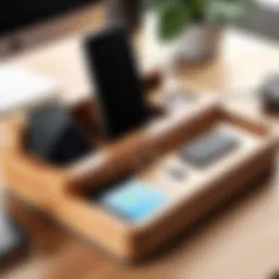 Elegant wooden decorative charging station with multiple device slots