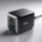 Detailed view of a Dell auto air AC adapter showcasing its design features.