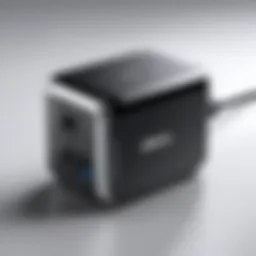 Detailed view of a Dell auto air AC adapter showcasing its design features.