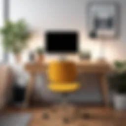 An aesthetically pleasing workspace featuring a stylish desk and chair combination.