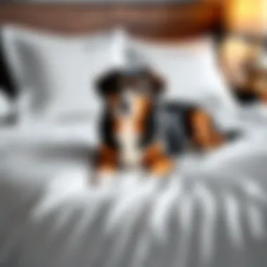 Dog Comfort on Queen-Sized Bed Sheets Dog enjoying comfort on a queen-sized bed with sheets