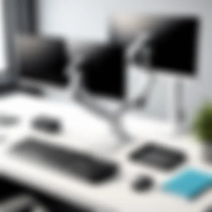 Setup of Ergotron monitor arm with keyboard tray in a modern office