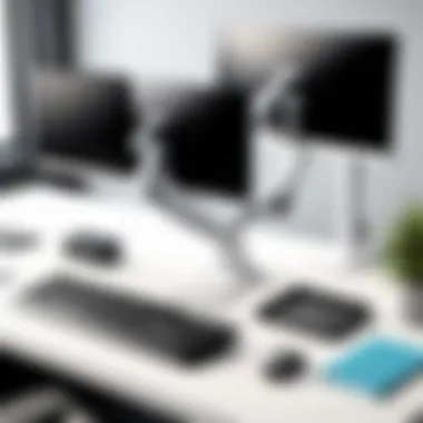 Modern Office Setup with Ergotron Monitor Arm Setup of Ergotron monitor arm with keyboard tray in a modern office