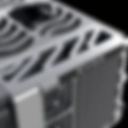 Close-up view of the EVGA 3080 waterblock showcasing its sleek design and cooling fins