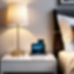 Elegant bedside lamp charger illuminating a modern bedroom