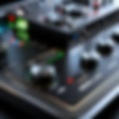 Controls and Features of Hercules Audio Interface Close-up of Hercules audio interface controls and features