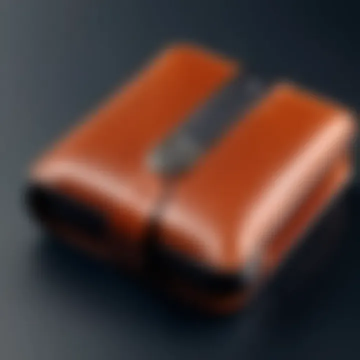 Close-up of the Leatherology key case highlighting its detailed stitching and design