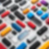 A variety of plastic flash drive cases showcasing design diversity.