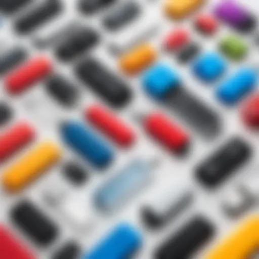 A variety of plastic flash drive cases showcasing design diversity.