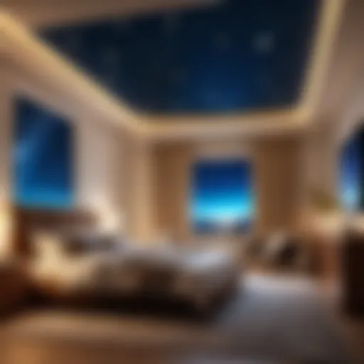 Elegant rotating stars night light projector illuminating a bedroom.