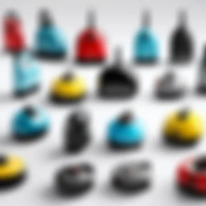 Various types of small vacuum cleaners on display