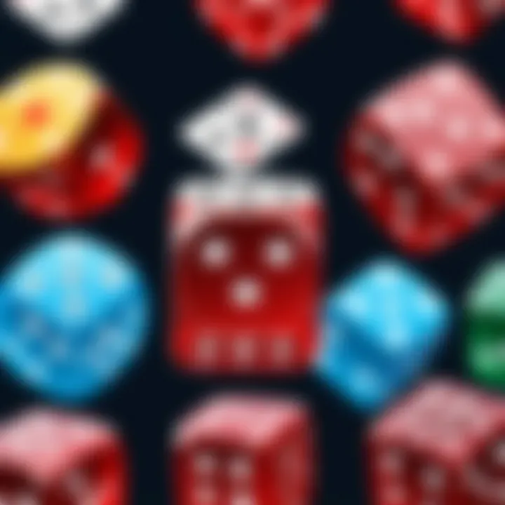 A close-up view of Spanish poker dice with unique symbols