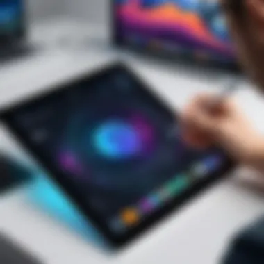 Artist Creating Digital Art with Stylus on iPad Air An artist creating a digital painting with a stylus on an iPad Air 4th generation