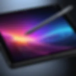 A close-up view of a stylus pen on an iPad Air 4th generation displaying a digital artwork