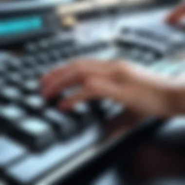 Person typing on a vintage mechanical keyboard, illustrating ergonomic benefits