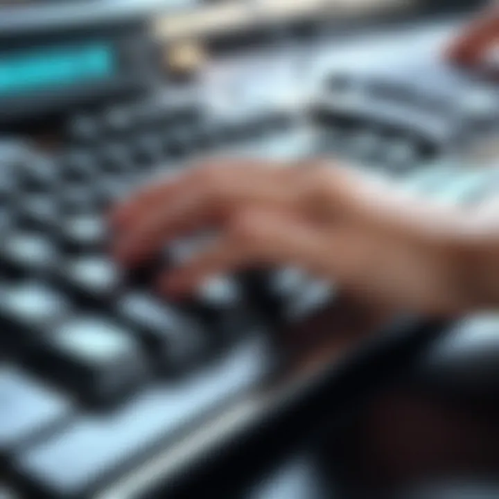 Person typing on a vintage mechanical keyboard, illustrating ergonomic benefits