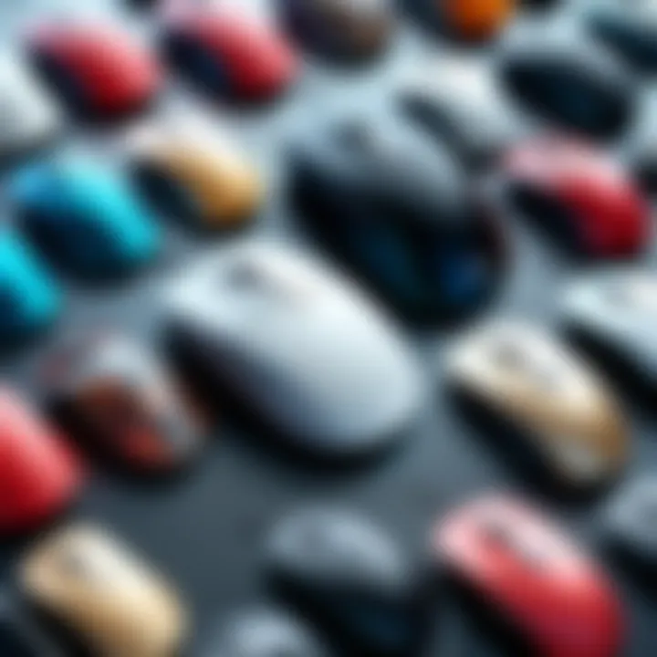 Different types of modern computer mice arranged aesthetically.