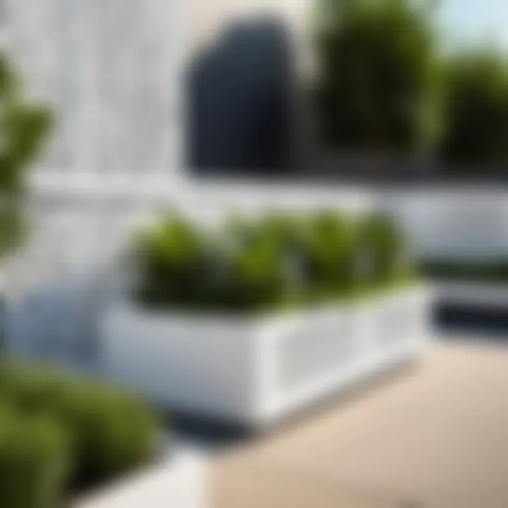Stylish white lattice planter box enhancing a commercial landscape
