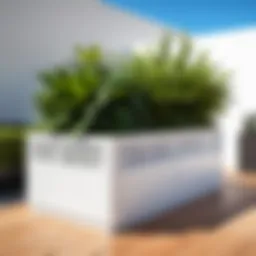 Elegant white lattice planter box integrated into a modern garden design