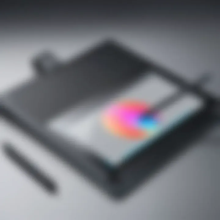 Close-up view of a Wacom drawing tablet showcasing its sleek design and responsive surface.