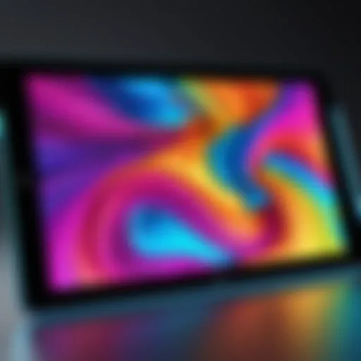 A sleek pen tablet with screen showcasing vibrant digital artwork.