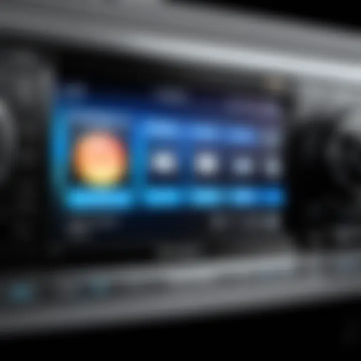 Close-up of essential features and buttons on a double din DVD player