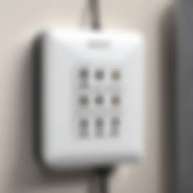 Flat Plug Surge Protector in Home Office Flat plug surge protector in a home office setup.