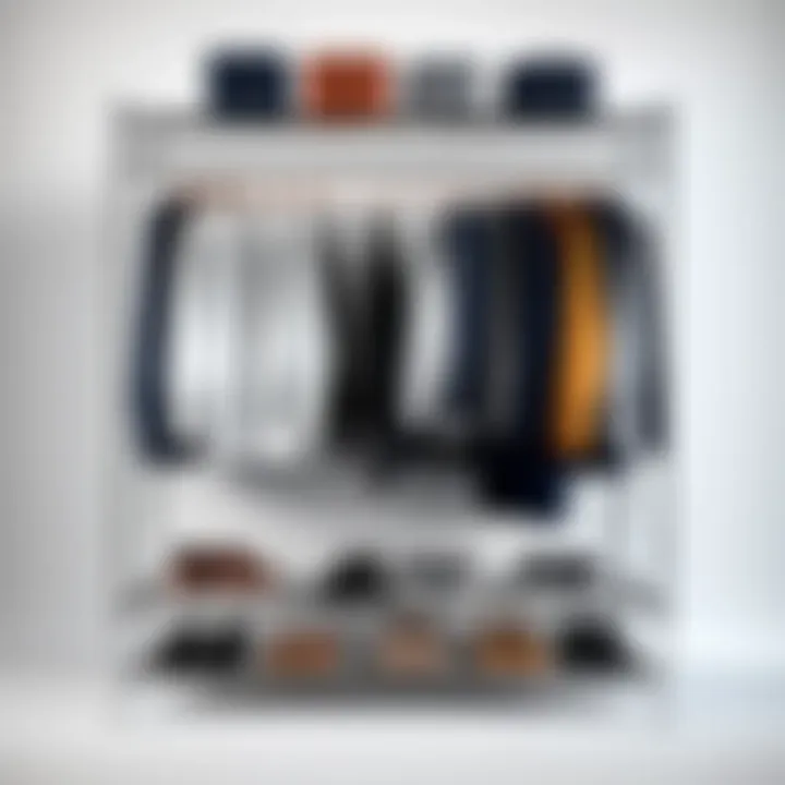 Organized garment rack with accessories and shoes for efficient storage.