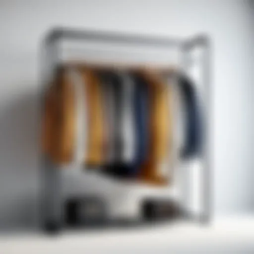 Stylishly arranged garment rack showcasing a variety of clothing items.