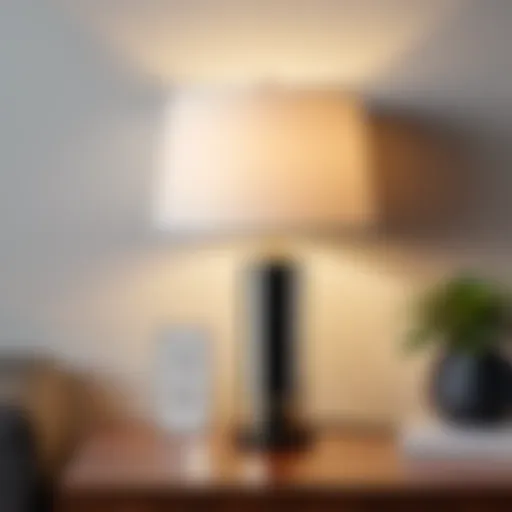 Elegant lamp design with integrated AC outlet in a modern living room setting