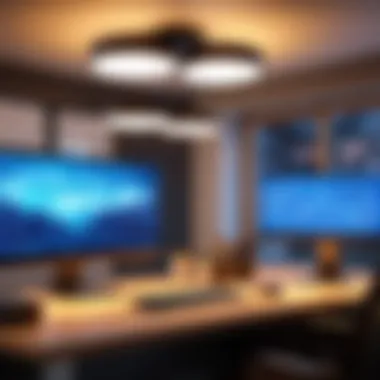 Energy Efficiency of Large Puck Lights Energy-efficient large puck lights illuminating a cozy workspace