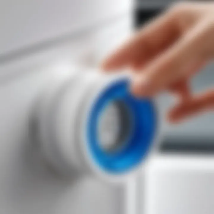 Close-up view of LG water filter bypass plug installation