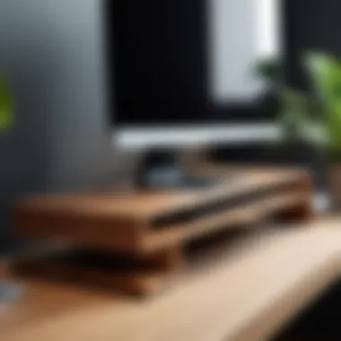 Stylish Wooden Monitor Stand for Aesthetic Appeal Close-up of a stylish wooden monitor stand