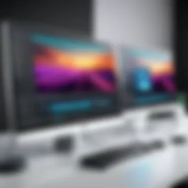 HP All-in-One Computer with Dual Monitors A sleek HP All-in-One computer displaying a vibrant dual monitor setup