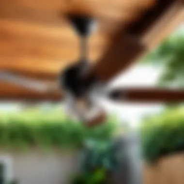 Rustic Outdoor Ceiling Fan in Garden Setting Rustic outdoor ceiling fan enhancing garden ambiance