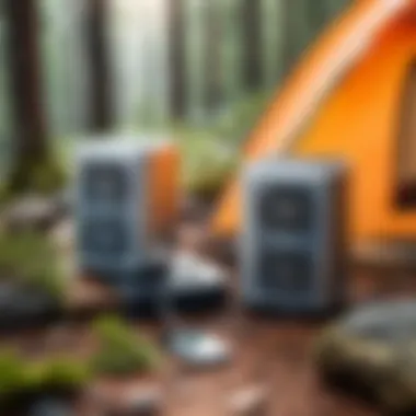 Outdoor mini speakers in use during a camping trip