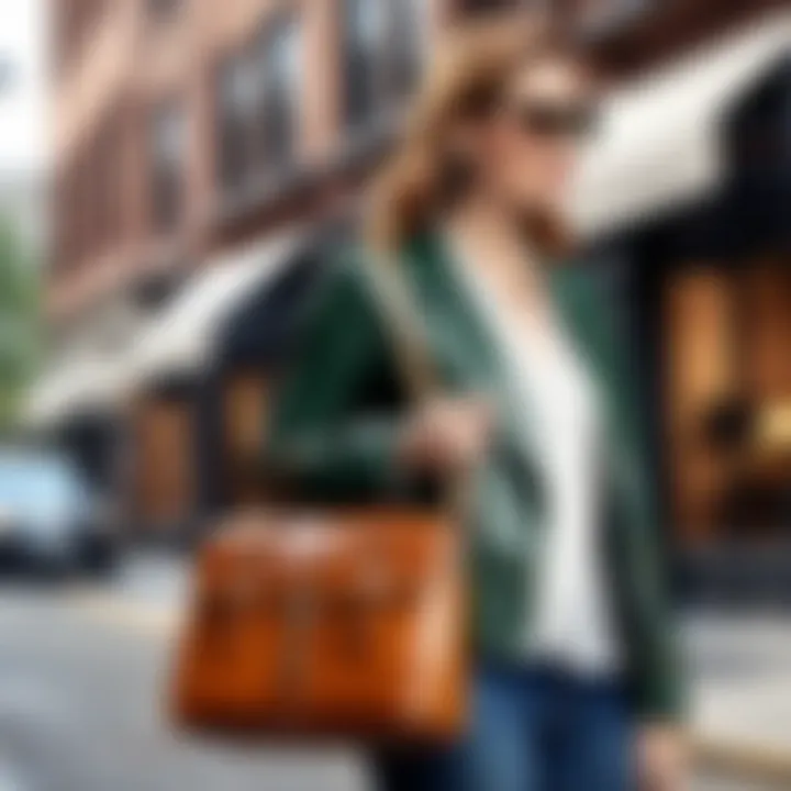 Patricia Nash computer bag displayed in a stylish urban setting