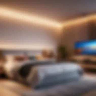 Cozy Bedroom with Remote Control LED Illumination Elegant remote control LED lights illuminating a cozy bedroom