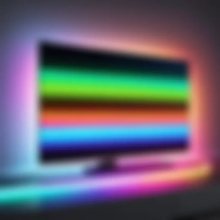 Close-up of RGB light strips attached to a TV