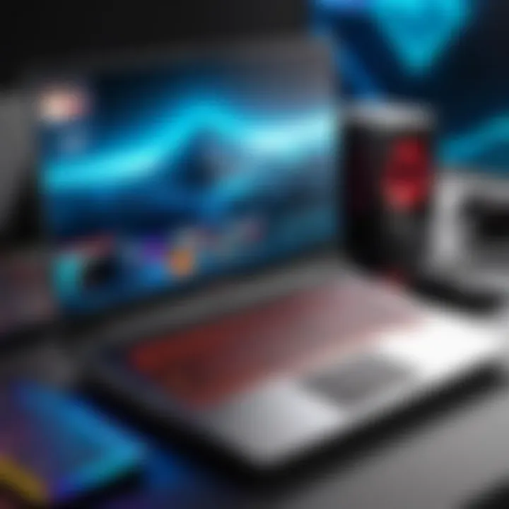 Gaming setup featuring a Sager laptop with immersive visuals.