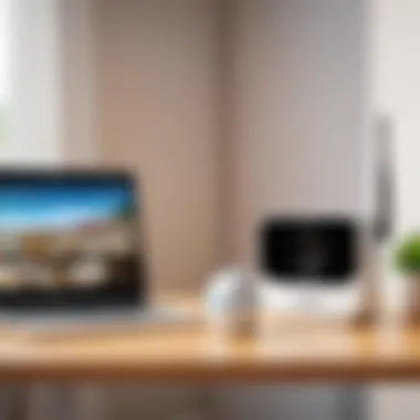 Wireless Security Camera Setup Using a Range Extender Diagram illustrating the setup of a wireless security camera system with a range extender