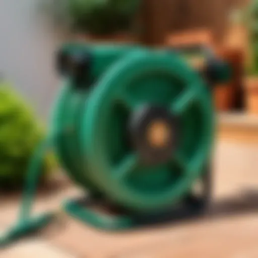 Innovative design of the Sidewinder garden hose reel showcasing its compact structure.